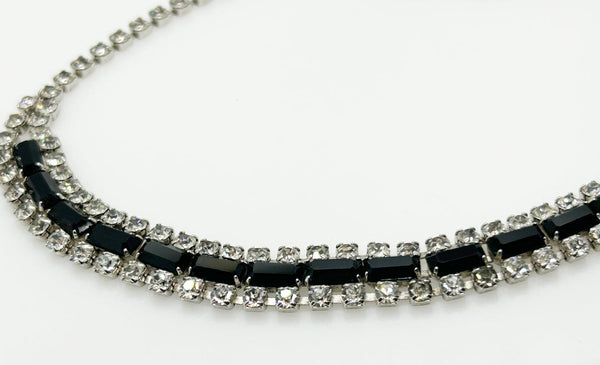 Vintage Evening Necklace with Black and White Rhinestones