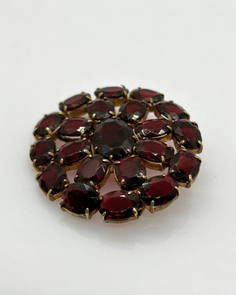 Wine Red Stones Oval Brooch from Czechoslavakia