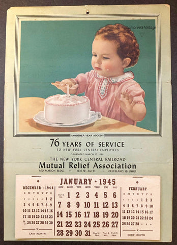 Vintage 1945 NY Central Railroad Mutual Relief Association  Insurance Calendar