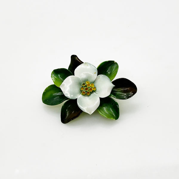 Vintage Cara China Staffordshire White Dogwood Floral Brooch