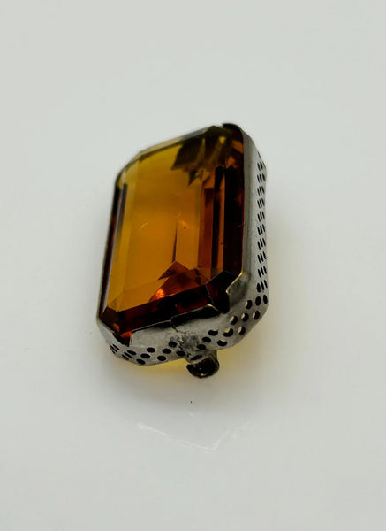 Citrine Colored Rectangular Art Deco Bar Brooch