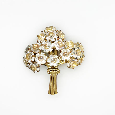 Vintage Bouquet Brooch with Sparkling Clear Stones