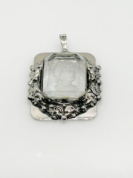 Dramatic Vintage Clear Intaglio Cameo Pendant