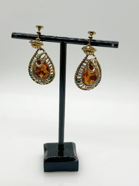 Exotic Clip On Vintage Egyptian Style Drop Earrings