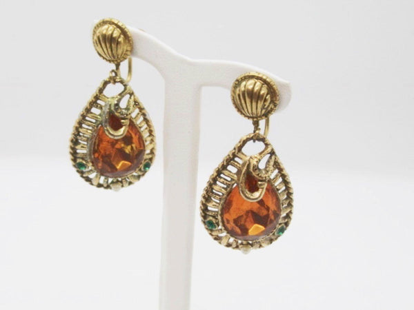 Exotic Clip On Vintage Egyptian Style Drop Earrings