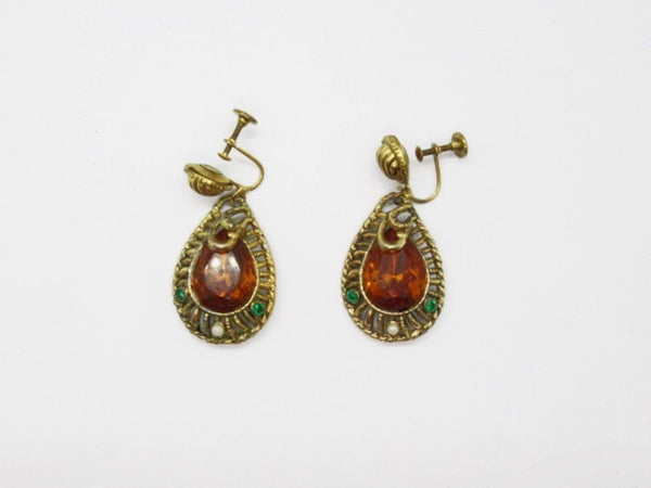 Exotic Clip On Vintage Egyptian Style Drop Earrings