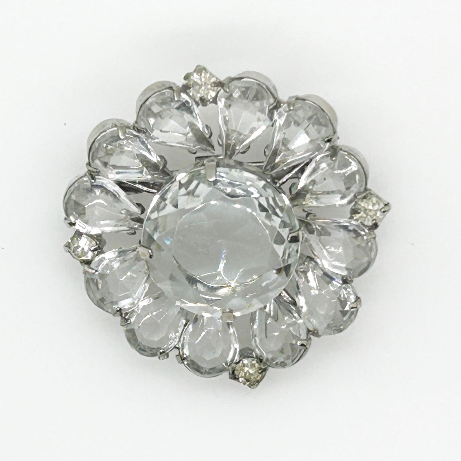 Vintage Layered Round Brooch with Clear Stones