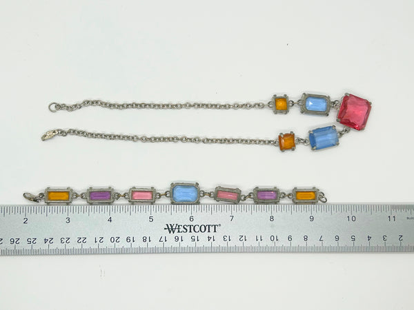 Colorful Art Deco Pastel Crystal Necklace and Bracelet Set