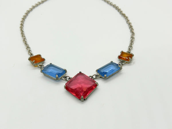 Colorful Art Deco Pastel Crystal Necklace and Bracelet Set