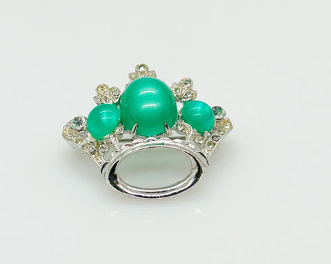 Vintage Coro Mint Green Moonglow Crown Brooch