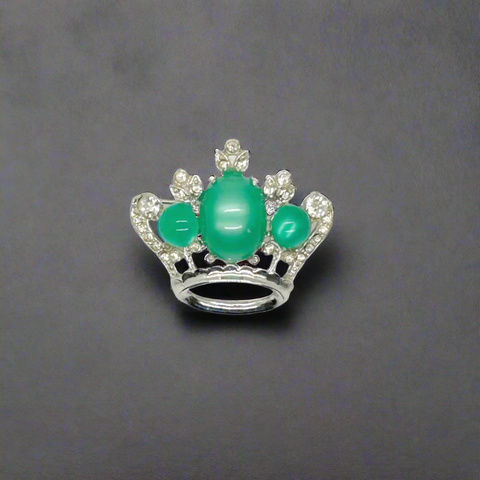 Vintage Coro Mint Green Moonglow Crown Brooch