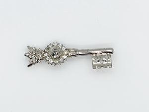 Regal Vintage Rhinestone Crowned Key Brooch