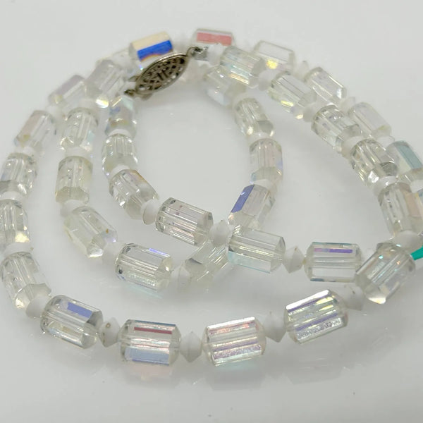 Vintage Unusual Aurora Borealis Cylindrical Bead Necklace