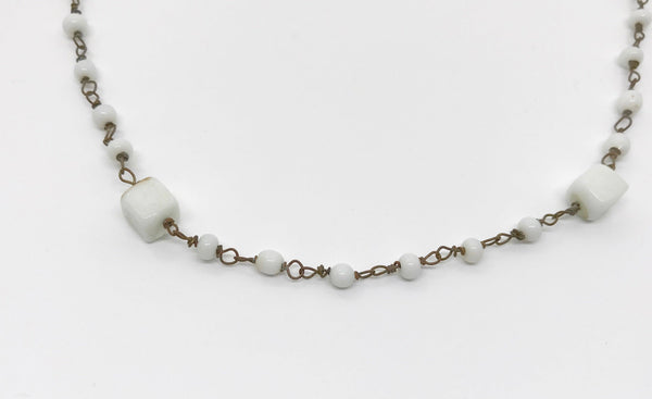 Dainty Antique Choker with Square and Round Milk Glass Beads - Lamoree’s Vintage