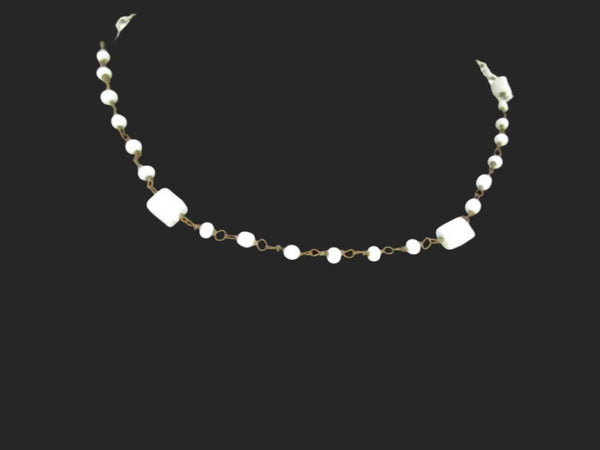 Dainty Antique Choker with Square and Round Milk Glass Beads - Lamoree’s Vintage