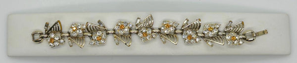 Vintage Dainty Daisy Bracelet with Bright Yellow and Clear Stones