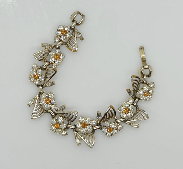 Vintage Dainty Daisy Bracelet with Bright Yellow and Clear Stones