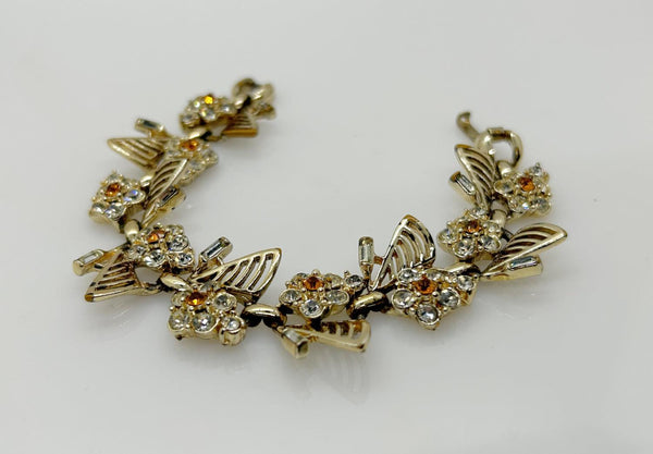 Vintage Dainty Daisy Bracelet with Bright Yellow and Clear Stones