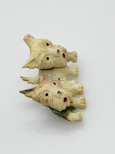 Celluloid Double Trouble Terrier Vintage Dog Brooch