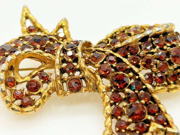 Vintage Amber and Golden Browns Rhinestone Bow Brooch