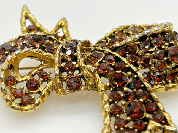 Vintage Amber and Golden Browns Rhinestone Bow Brooch