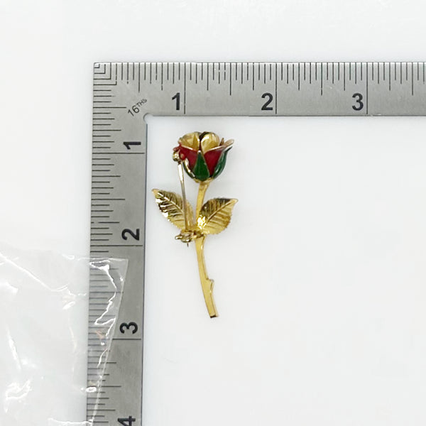 Small Vintage Red Rose Bud Brooch