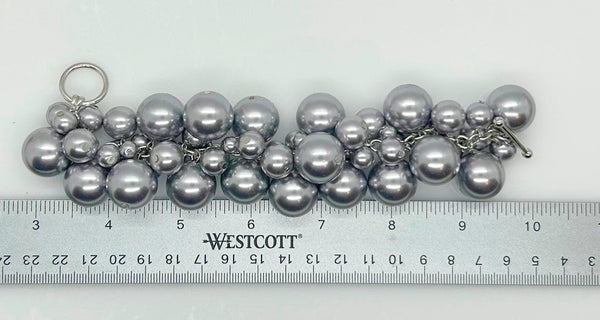 Dramatic Rich Gray Faux Pearls Cluster Ball Bracelet - Lamoree’s Vintage