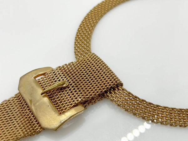 Dramatic Vintage Gold Tone Mesh Buckle Necklace - Lamoree’s Vintage