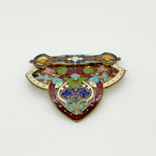 Art Nouveau Antique Champleve Enamel Brooch and Earrings