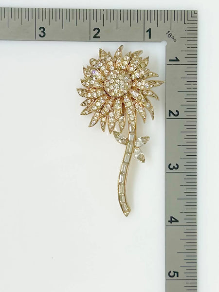 Extraordinary Signed Vintage Floral Clear Rhinestone Brooch