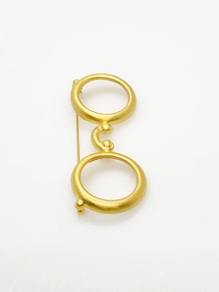 Whimsical Gold Round Eyeglasses Brooch