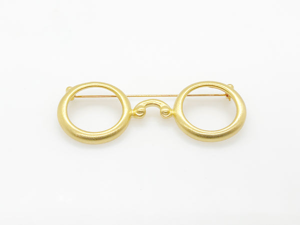 Whimsical Gold Round Eyeglasses Brooch