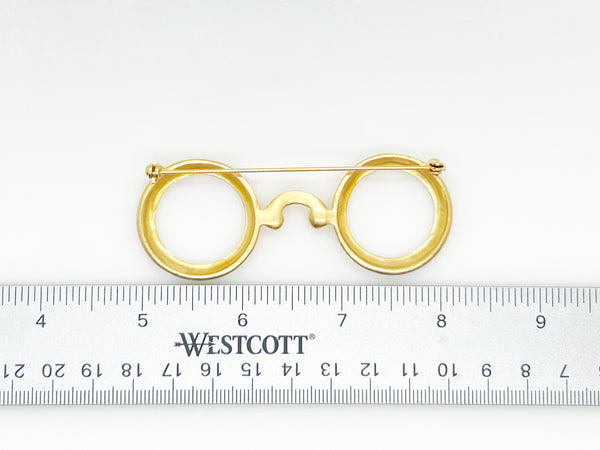 Whimsical Gold Round Eyeglasses Brooch