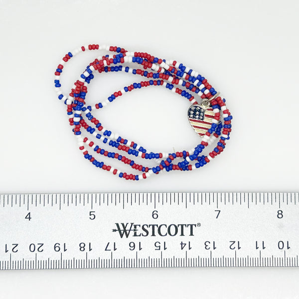 Vintage Red, White and Blue Beaded Bracelet with American Flag Charm