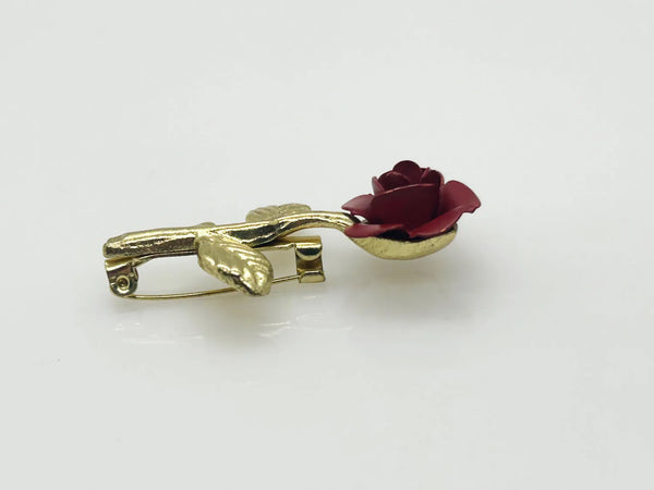 Vintage Open Red Rose Brooch