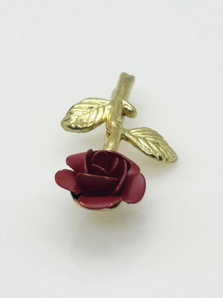 Vintage Open Red Rose Brooch