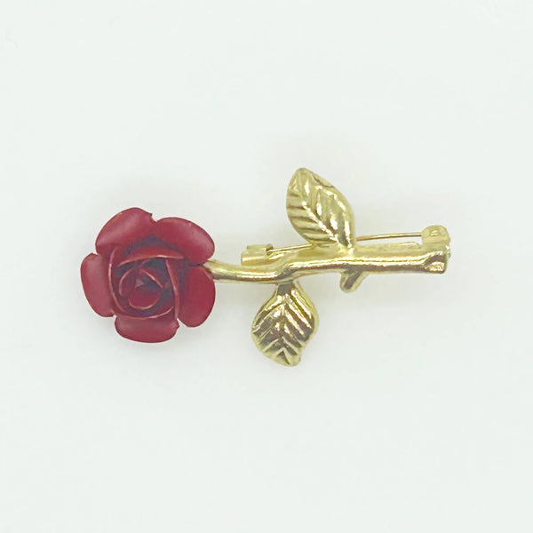 Vintage Open Red Rose Brooch