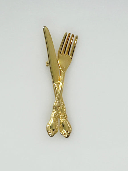 Vintage Golden Fork and Knife Brooch