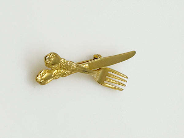 Vintage Golden Fork and Knife Brooch