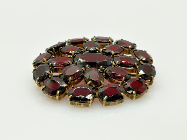 Wine Red Stones Oval Brooch