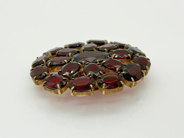 Wine Red Stones Oval Brooch