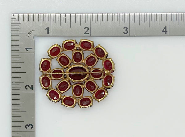 Wine Red Stones Oval Brooch