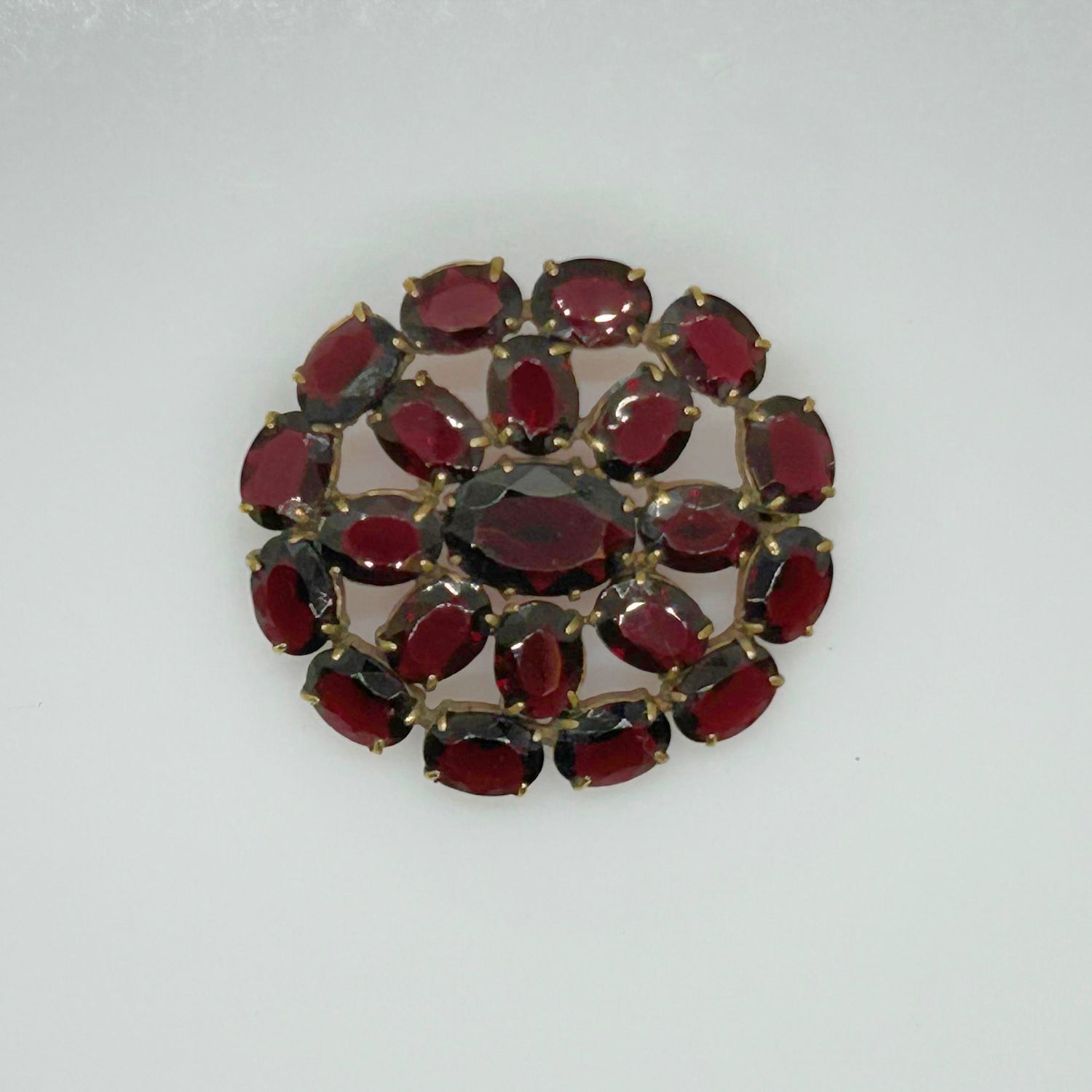 Wine Red Stones Oval Brooch