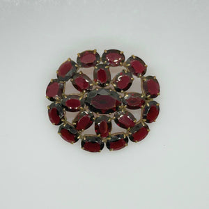 Wine Red Stones Oval Brooch