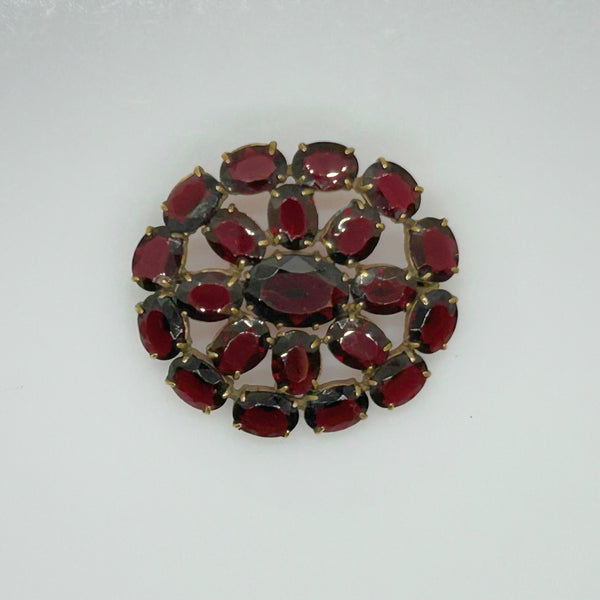 Wine Red Stones Oval Brooch