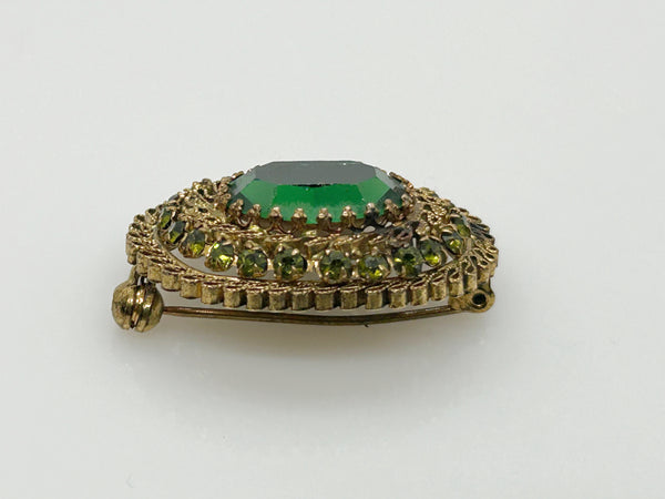 Fine Antique Filigree Austria Oval Brooch with Green Stones