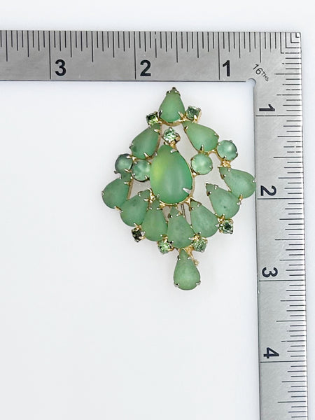 Vintage Grass Green Givre Glass Brooch