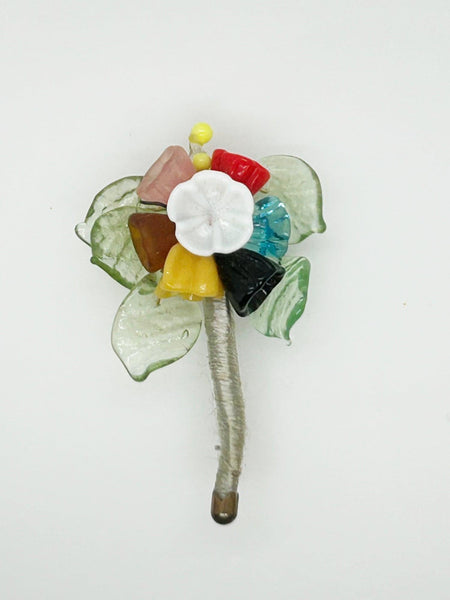 Vintage Handmade Bouquet Brooch with Colorful Glass Flowers