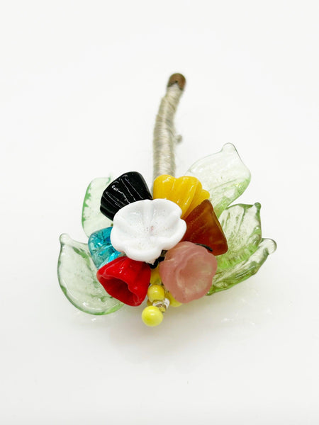 Vintage Handmade Bouquet Brooch with Colorful Glass Flowers