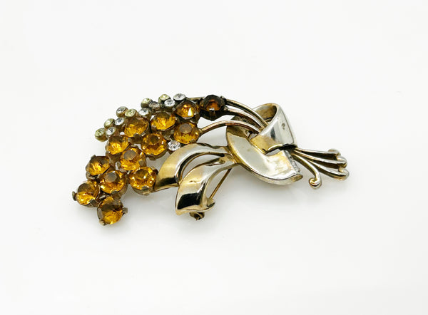 Large Vintage Sparkling Golden Flower Brooch